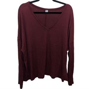 Old Navy Wine Red V-Neck Long Sleeve Plush Top Size XL 🍷✨